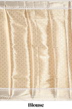 Bright gold zari butta design art tissue saree with contrast border and blouse