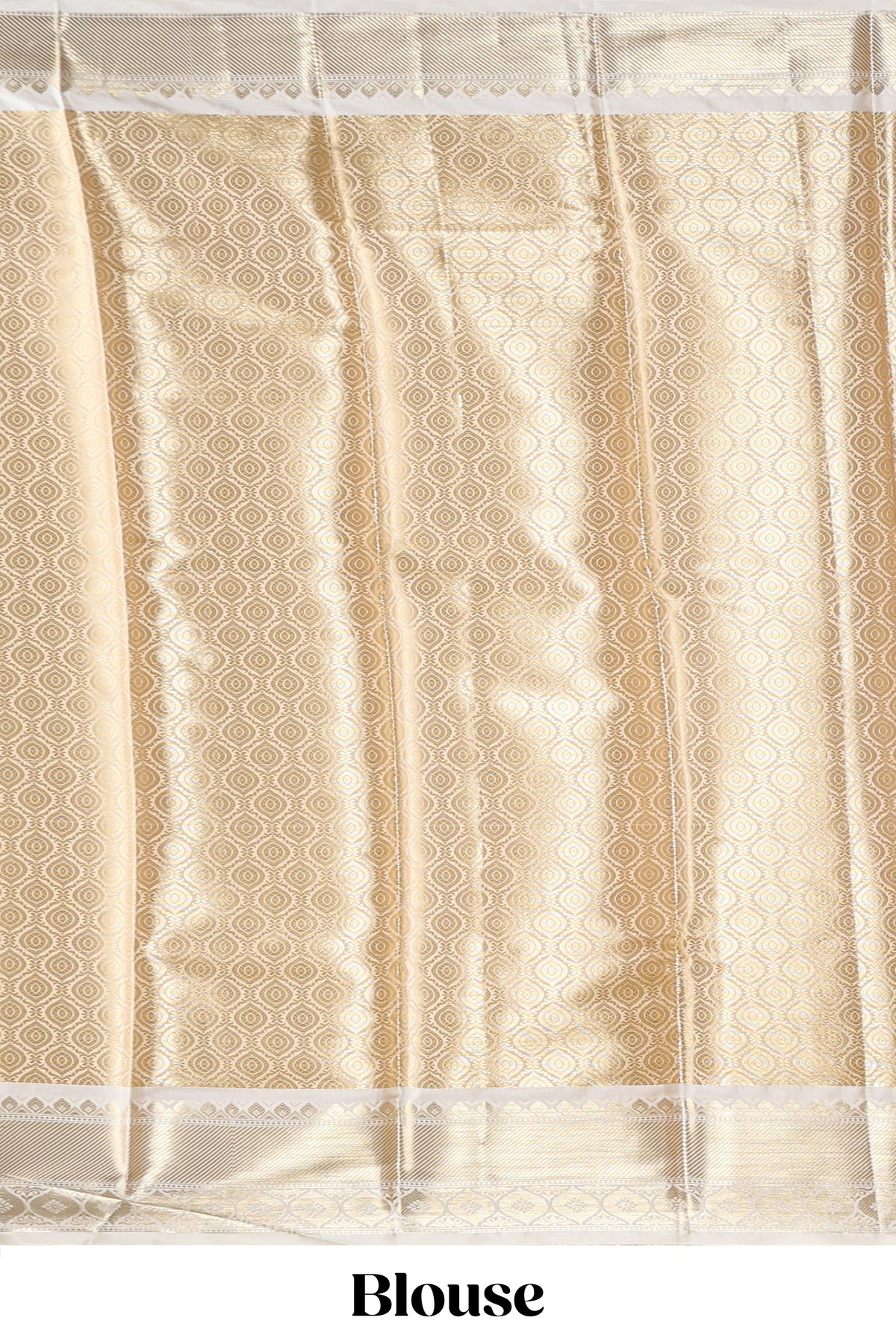Bright gold zari butta design art tissue saree with contrast border and blouse
