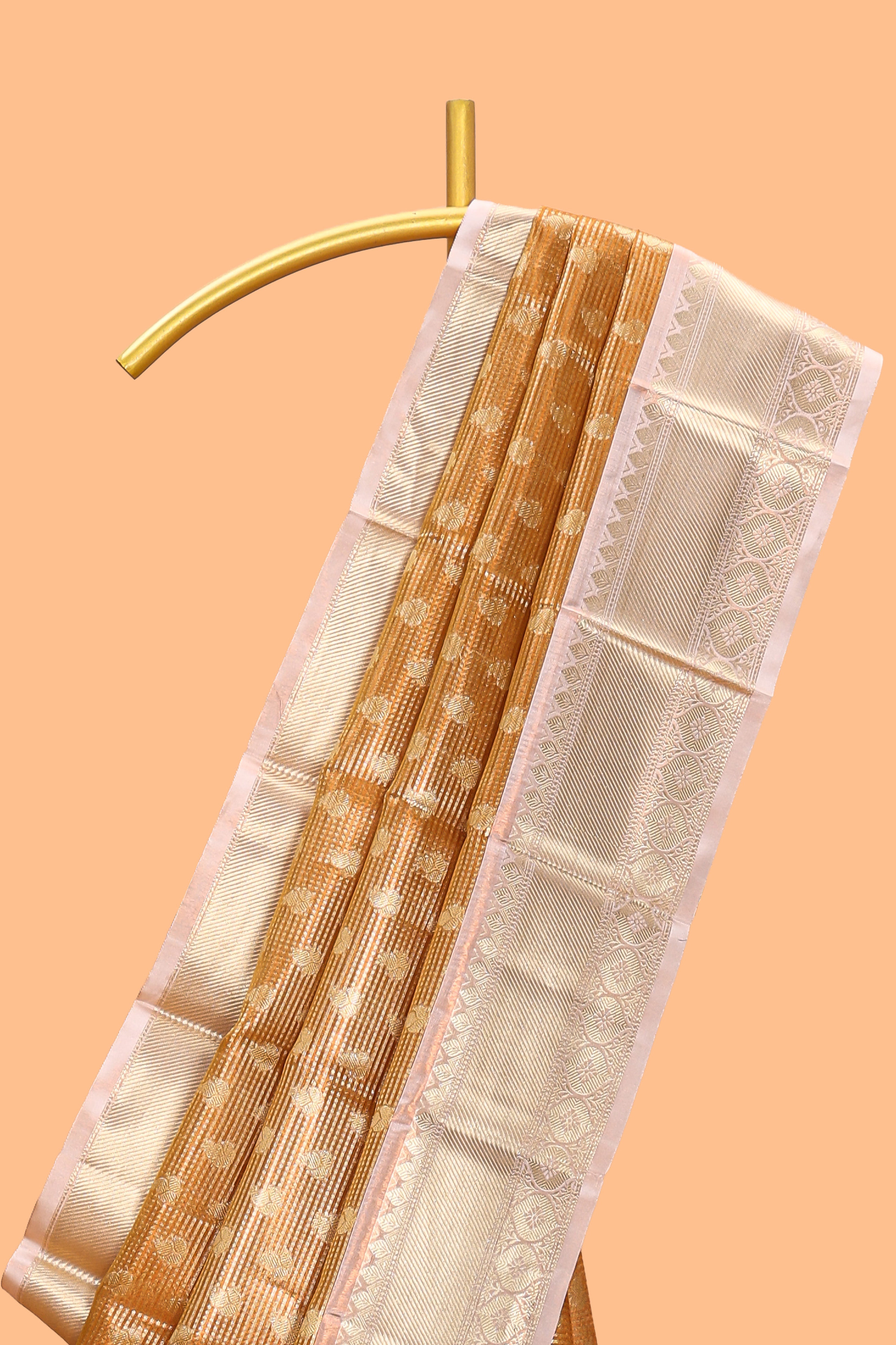Rust orange zari butta design art tissue saree with contrast zari border and blouse