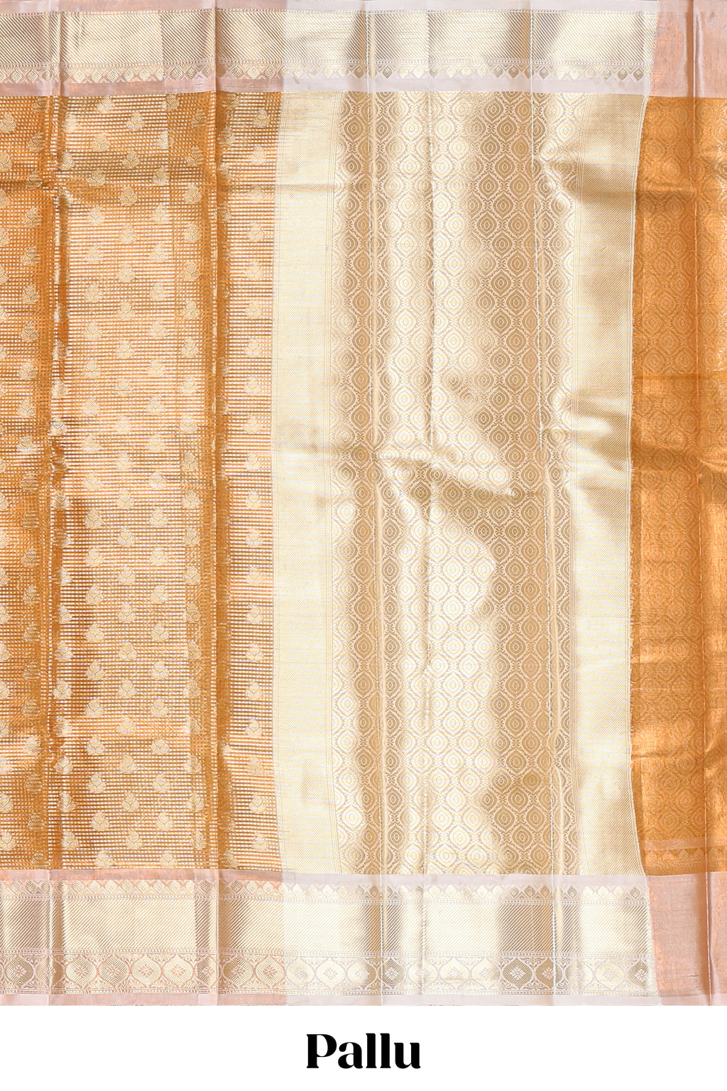 Rust orange zari butta design art tissue saree with contrast zari border and blouse