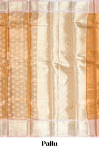 Rust orange zari butta design art tissue saree with contrast zari border and blouse
