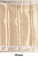 Rust orange zari butta design art tissue saree with contrast zari border and blouse