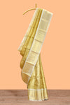 Bright gold zari design art tissue saree with contrast zari border and blouse