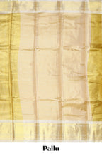 Bright gold zari design art tissue saree with contrast zari border and blouse