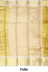 Bright gold zari design art tissue saree with contrast zari border and blouse