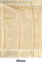 Bright gold zari design art tissue saree with contrast zari border and blouse