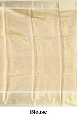 Bright gold zari design art tissue saree with contrast zari border and blouse