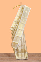 Ivory gold zari design art tissue saree with contrast border and matching border