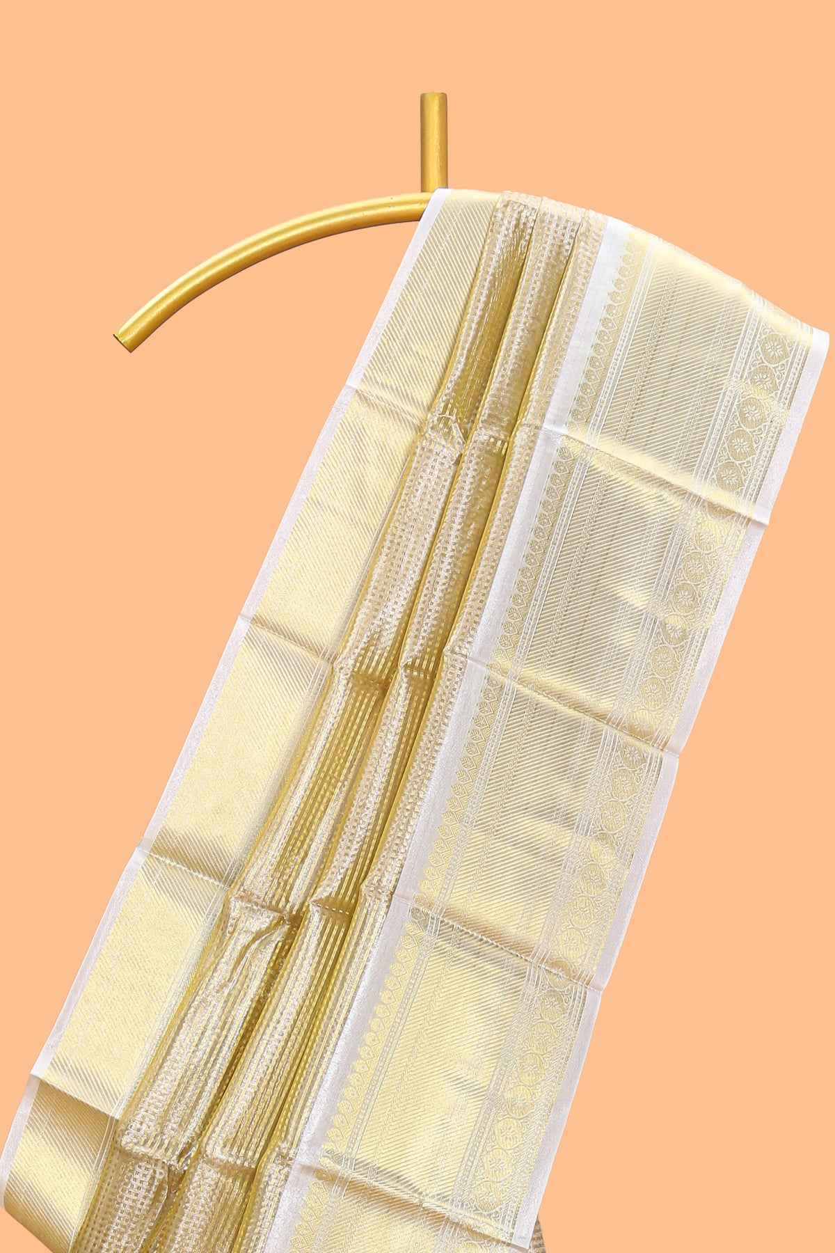Ivory gold zari design art tissue saree with contrast border and matching border