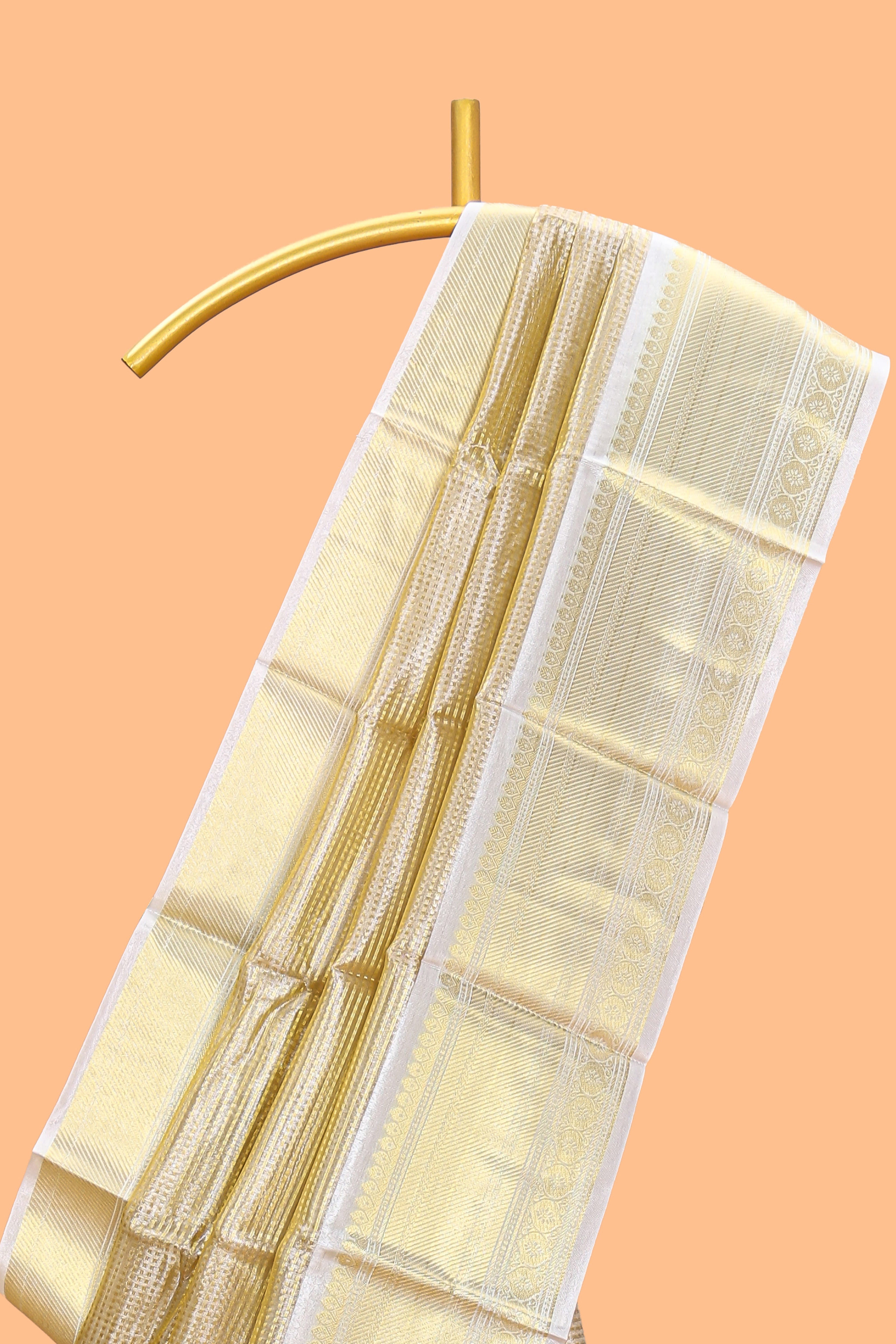 Ivory gold zari design art tissue saree with contrast border and matching border