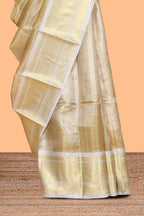 Ivory gold zari design art tissue saree with contrast border and matching border