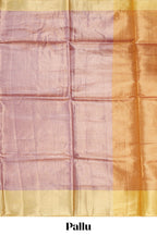 Dusty rose plain art tissue saree with contrast yellow border and blouse