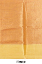 Dusty rose plain art tissue saree with contrast yellow border and blouse