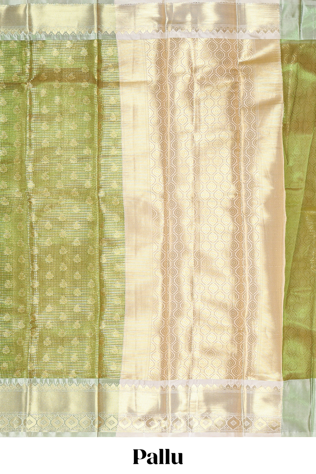 Green butta designs and striped art tissue saree with contrast zari border and blouse