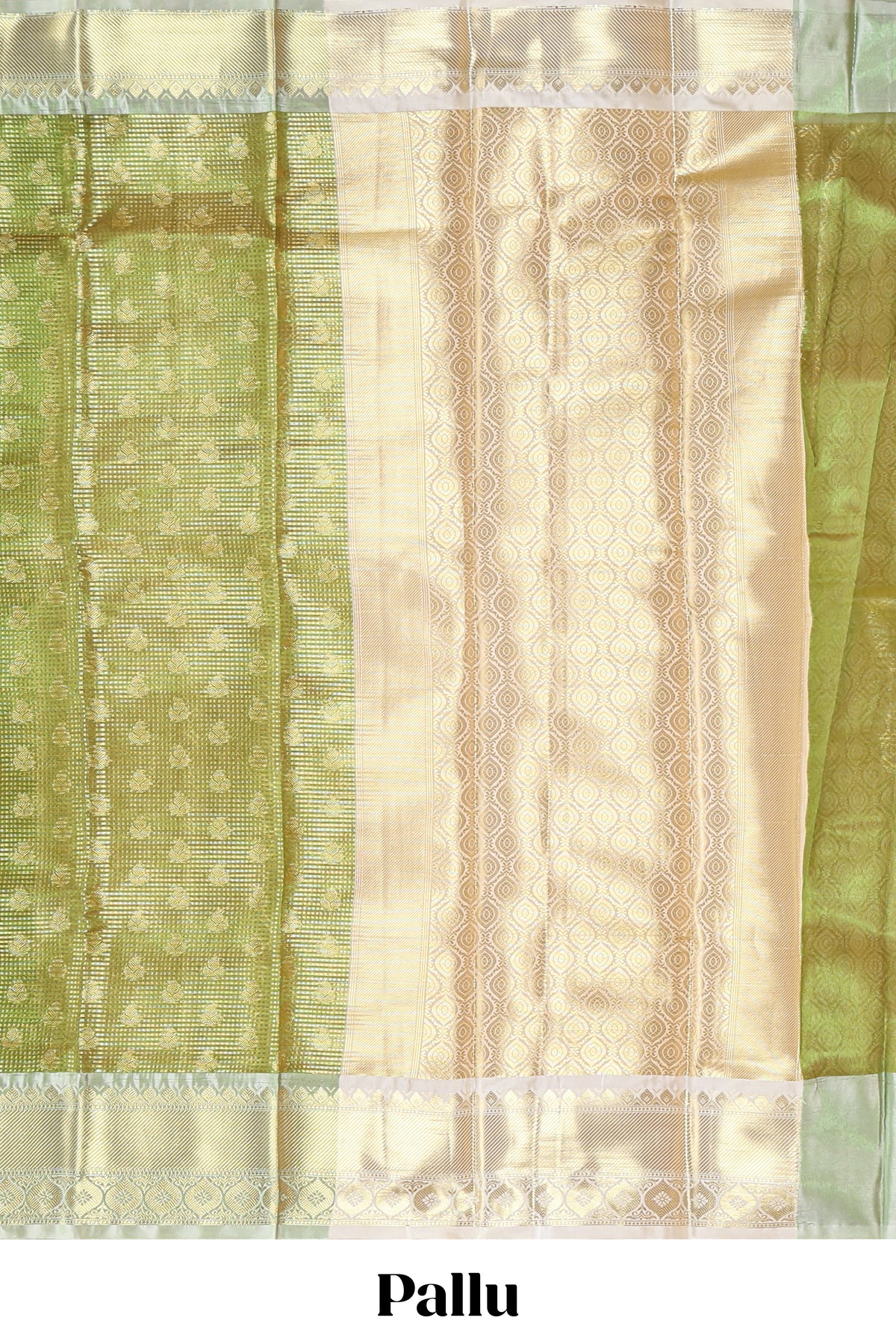 Green butta designs and striped art tissue saree with contrast zari border and blouse