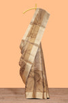 Brown floral & bird design art tissue saree with self zari border and matching blouse
