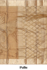 Brown floral & bird design art tissue saree with self zari border and matching blouse