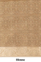 Brown floral & bird design art tissue saree with self zari border and matching blouse