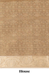 Brown floral & bird design art tissue saree with self zari border and matching blouse