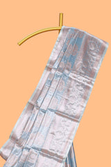 Mauve blue floral zari motifs design art tissue saree with self zari border and contrast blouse