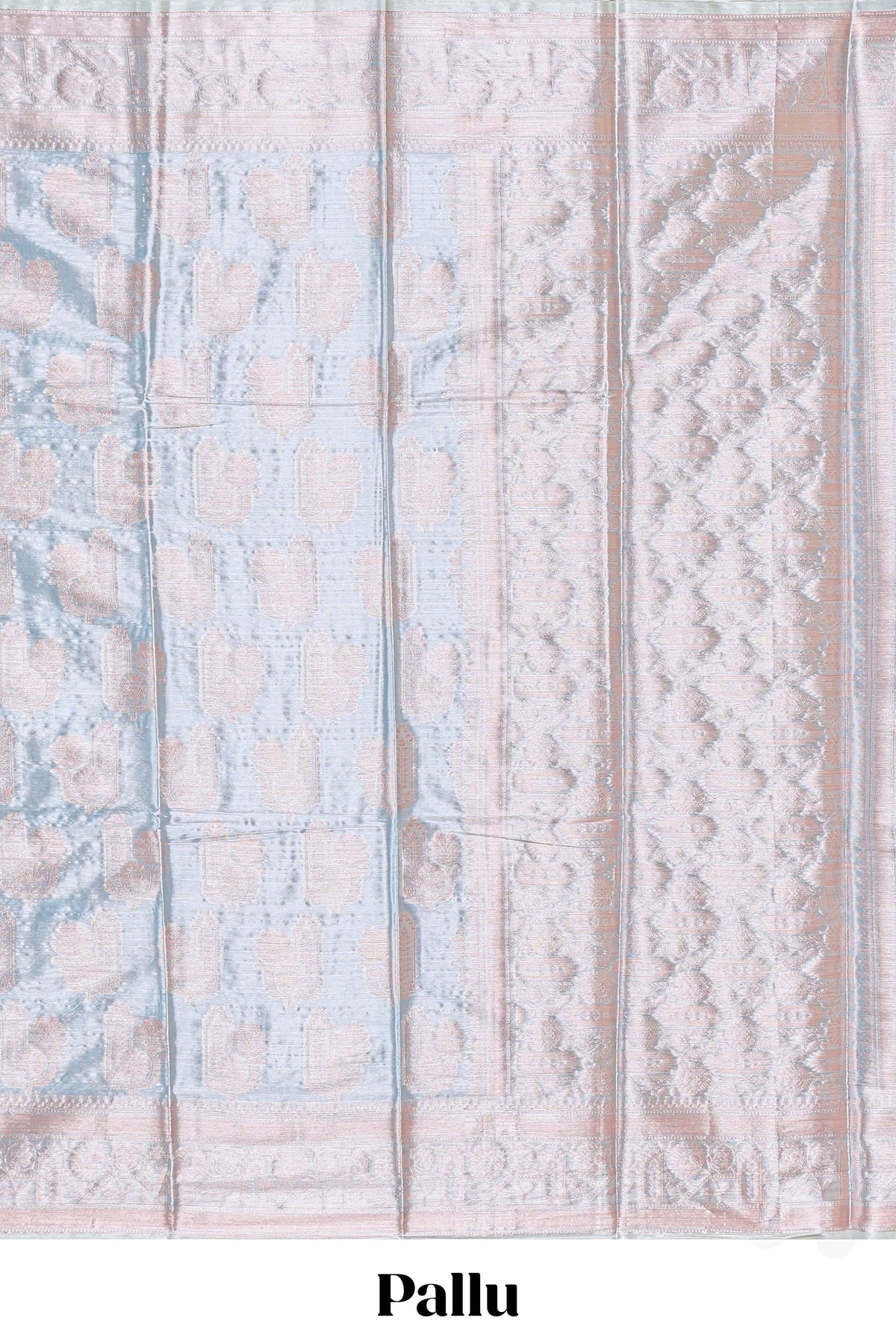 Mauve blue floral zari motifs design art tissue saree with self zari border and contrast blouse