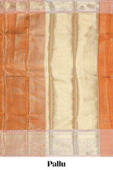 Orange zari design art tissue saree with contrast zari border and contrast blouse