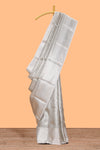 Grey floral zari design art tissue saree with contrast zari border and contrast blouse