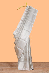 Grey floral zari design art tissue saree with contrast zari border and contrast blouse