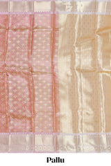 Rust orange zari design art tissue saree with contrast zari border and motifs blouse