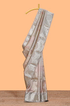 Grey shade zari design art tissue saree with self zari border and matching blouse