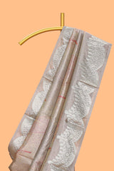 Grey shade zari design art tissue saree with self zari border and matching blouse