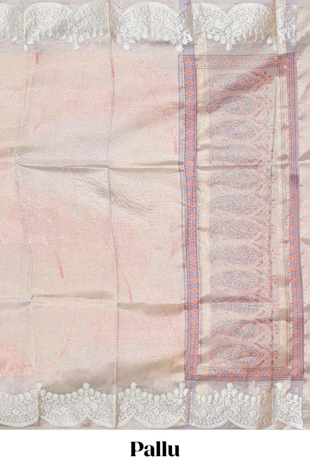 Grey shade zari design art tissue saree with self zari border and matching blouse