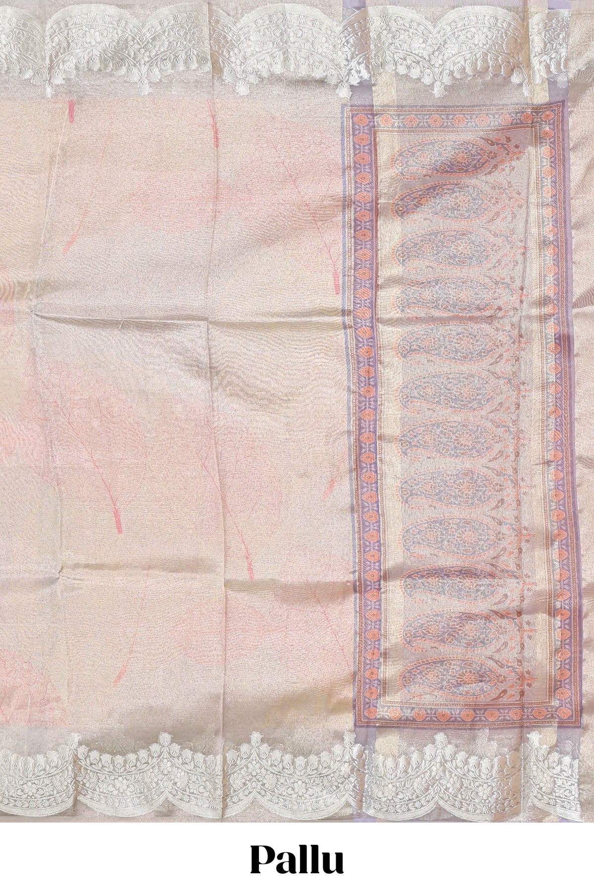Grey shade zari design art tissue saree with self zari border and matching blouse