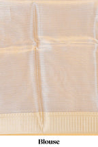 Grey zari design art tissue saree with contrast border and zari design blouse