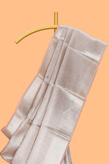 Beige slive shade geometric zari design art tissue saree with self zari border and matching blouse