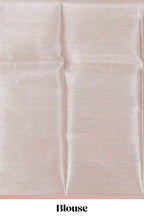 Beige slive shade geometric zari design art tissue saree with self zari border and matching blouse