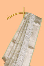 Sage green unique design art tissue saree with self zari border and matching blouse