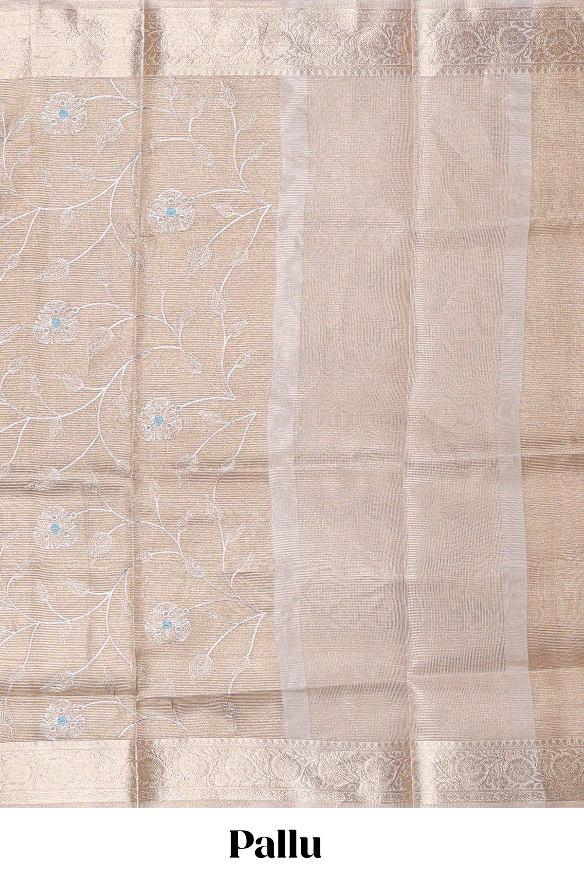 Beige color floral design are tissue saree with self zari border matching plain blouse