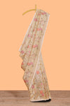 Borderless sandal floral pattern art tissue saree with floral design pallu and plain blouse