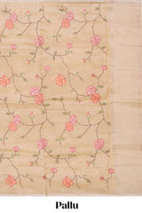 Borderless sandal floral pattern art tissue saree with floral design pallu and plain blouse