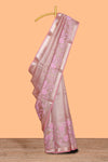 Pink floral design art tissue saree with zari border and Plain blouse