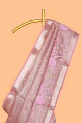 Pink floral design art tissue saree with zari border and Plain blouse