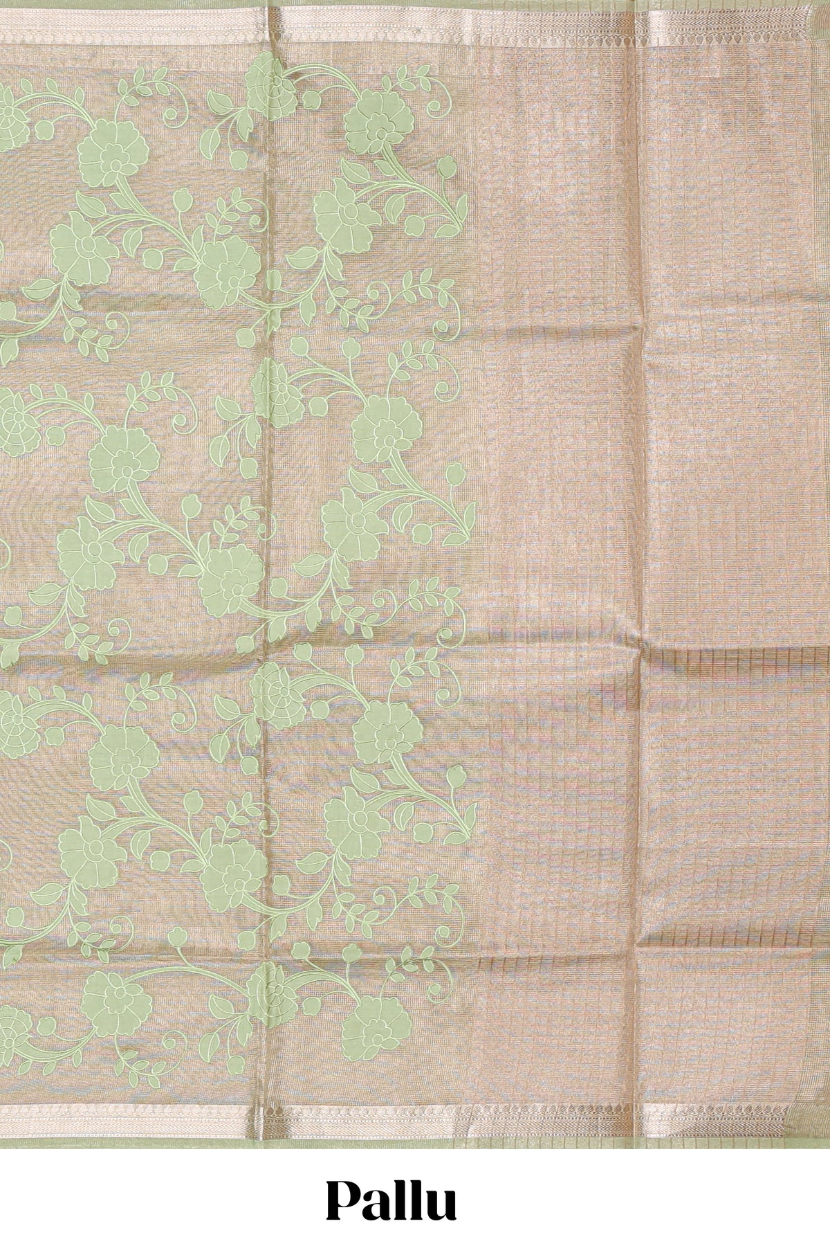 Moss green floral design art tissue saree with zari border and Plain blouse