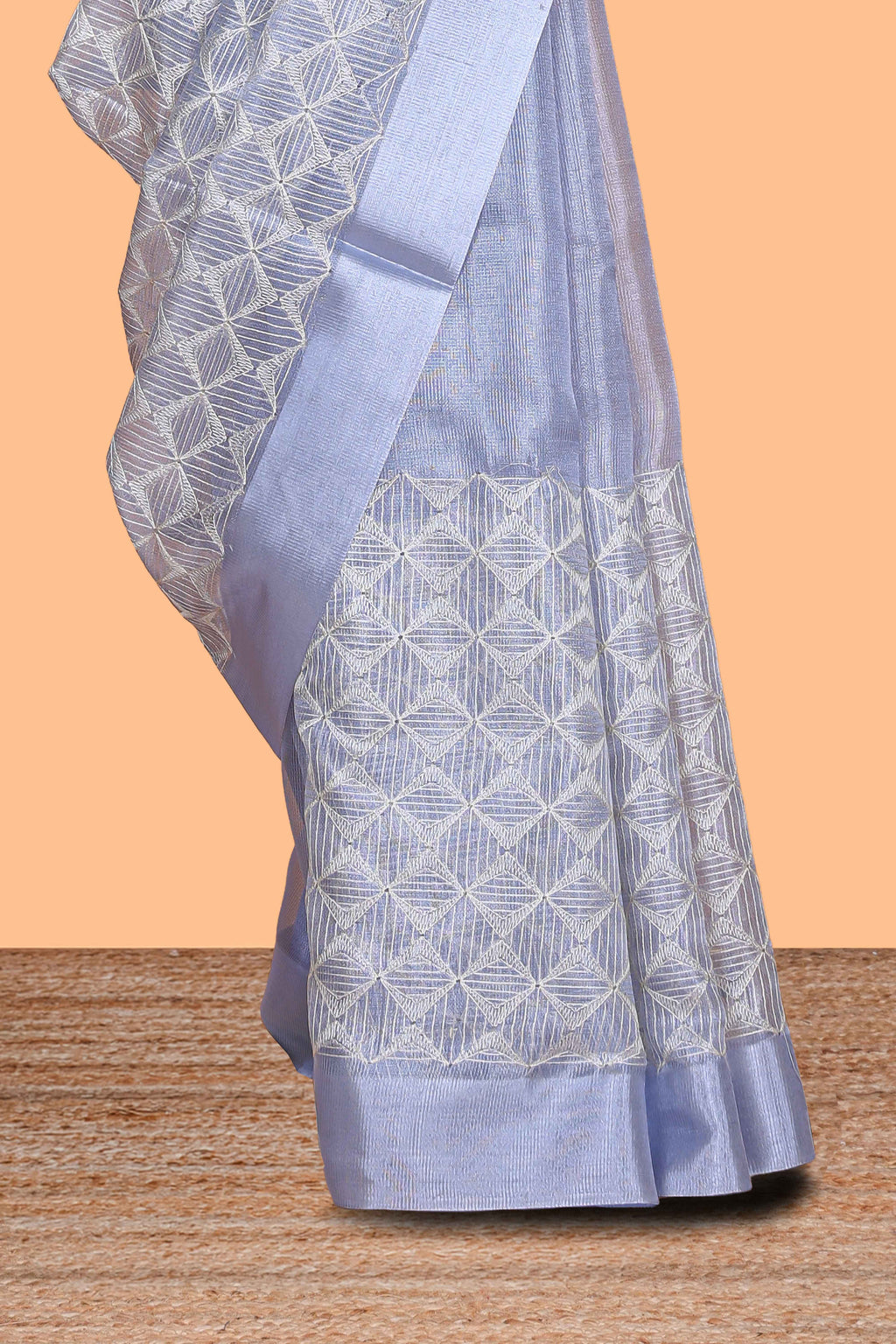 Lavender shade unique design art tissue saree with zari border and plain blouse
