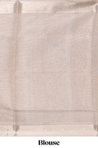 Antique Gold floral vine design art tissue saree with zari border and plain blouse