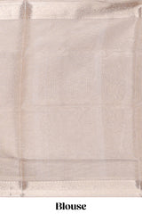 Antique Gold floral vine design art tissue saree with zari border and plain blouse