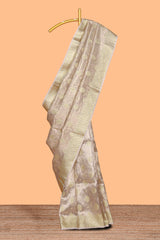 Rose gold color butta designs art tissue saree with zari border and plain blouse