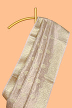 Rose gold color butta designs art tissue saree with zari border and plain blouse