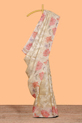 Borderless sandal floral design art tissue saree with self pallu and floral design blouse