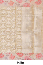 Borderless sandal floral design art tissue saree with self pallu and floral design blouse